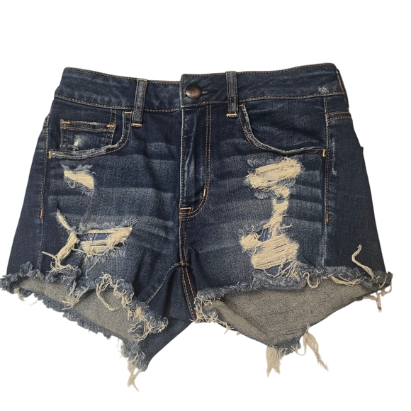 American Eagle Hi-Rise Shortie‎ Micro Distressed Stretch Denim Shorts Size 4 - Picture 1 of 6